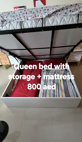 Queen storage bed with mattress - good condition, UAE
