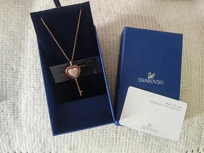 Swarovski Rose Gold Key Heart Pendant Necklace with Box & Certificate