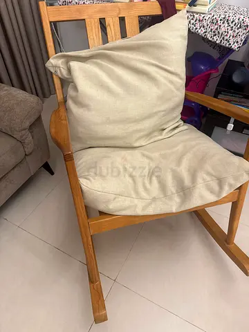 Solid Wood Armchair with Cushions - Light Beige