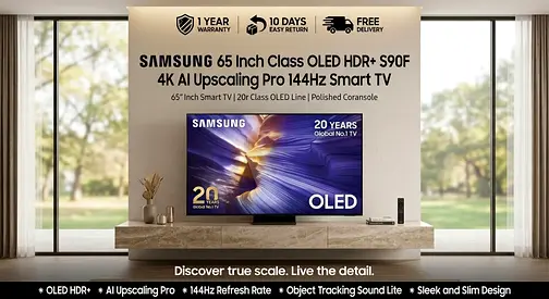 Samsung 65" Class OLED HDR+ S90F 4K Smart TV - 144Hz, 20 Years Panel