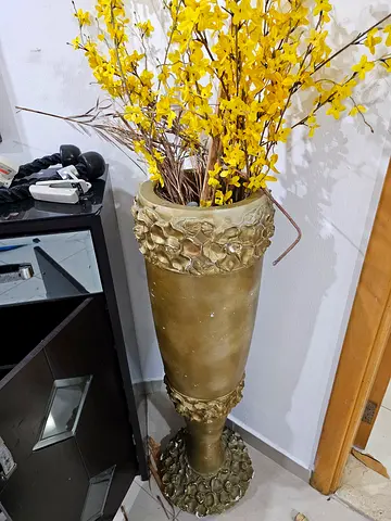 Large Decorative Gold Floor Vase with Floral Accent