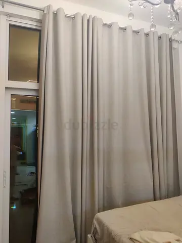 Light grey blackout curtains with eyelet header - set of 3 panels different width