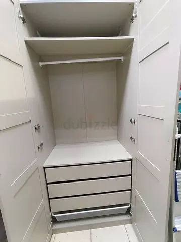 White 2-door Wardrobe with Drawers and Hanging Rail