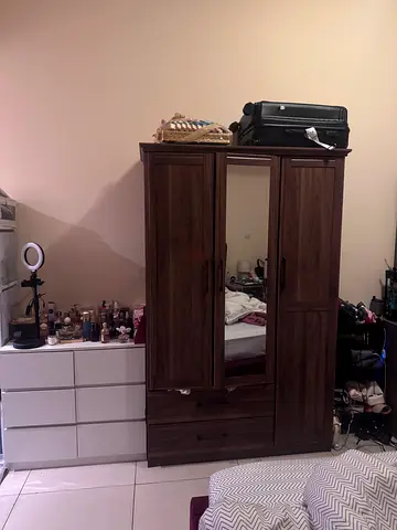 Solid Wood Wardrobe with Mirror and chest of drawers from ikea - 3 Doors, 2 Drawers