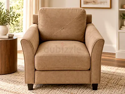 Comfortable Beige Leather-look Armchair, Good Condition