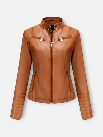 Premium Women's Real Leather Racer Jacket with Zipper Pockets