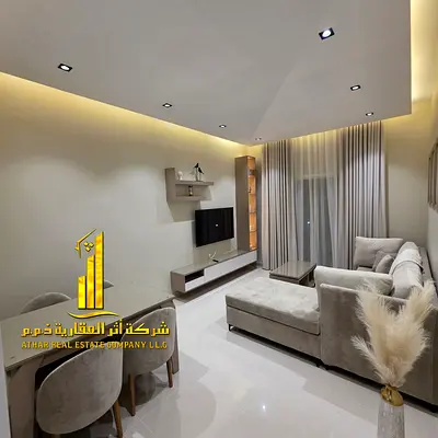 Luxury apartment, first occupancy, one bedroom, living room with open balcony. Ajman, Al Jurf 2. Fully furnished for monthly rent.