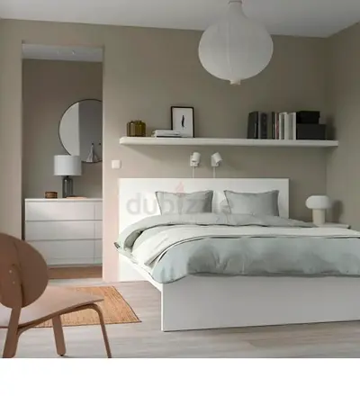 IKEA Malm-style white double bed frame with headboard with two Ikea side table - good condition