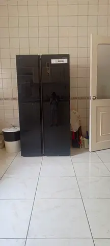 Black panasonic Side-by-Side Refrigerator - glass door