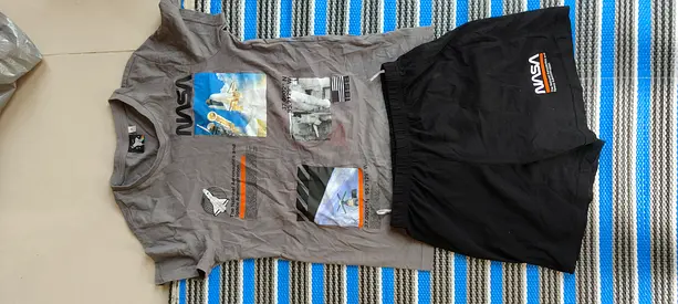Casual NASA Graphic T‑Shirt and Black Shorts Set - kids, Good Condition