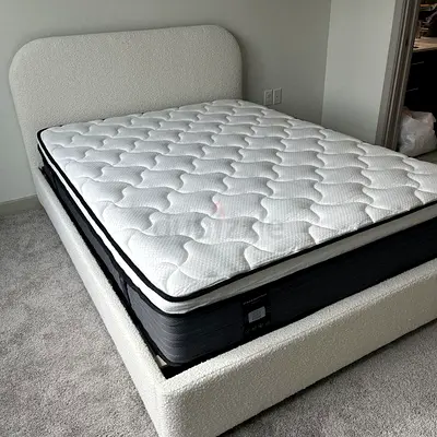 frame with mattress - upholstered white boucle