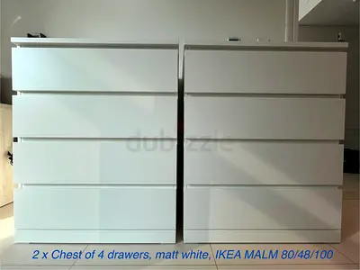 Pair of IKEA MALM 4-drawer Dressers - Matt White