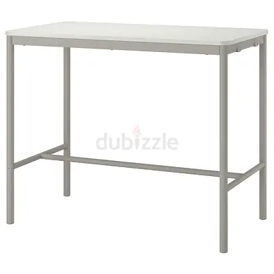 Compact white kitchen island / high bar table with metal legs