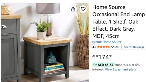 Table Grey Oak-Top Occasional End Lamp Table with Shelf (45cm) heavy weight