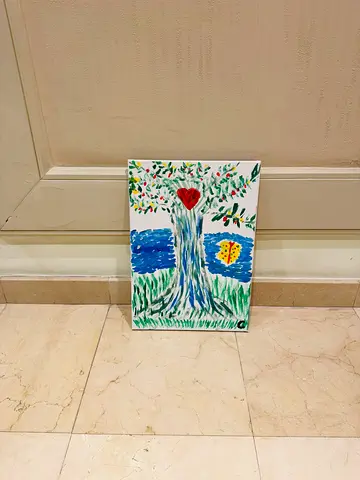 Hand-painted Small Canvas Tree with Heart and Butterfly 50x35x2