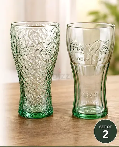 Set of 2 Coca-Cola Embossed Contour Green Glasses