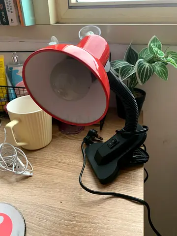 Red Clip-On Desk Lamp with Flexible Neck - Good Working Condition
