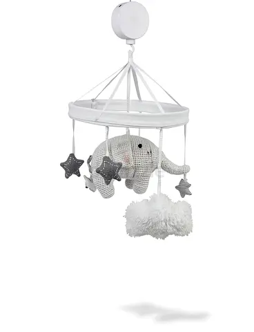 White Elephant Hanging Baby Mobile with Stars and Pom-Poms (Used)