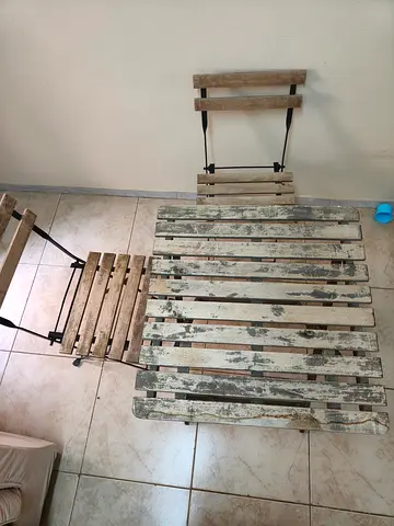 Wooden Folding Bistro Table and 2 Chairs - Weathered Finish