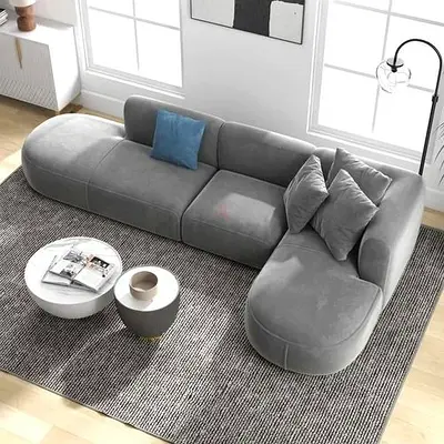 New luxury gray color 5 seater covered L shape sectional sofa