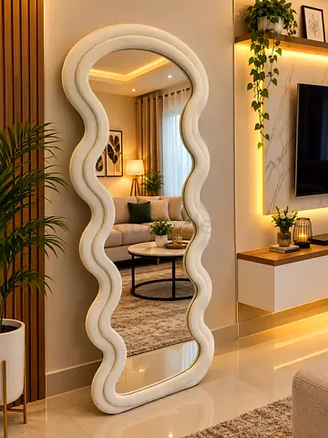 Full-Length Wavy Frame Floor Mirror - White Curvy Design