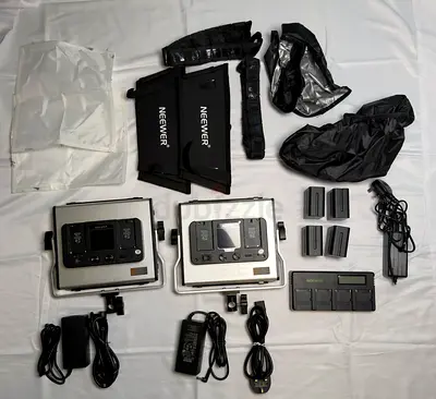 Neewer LED Video Light Kit — 2x Panels with Softboxes, Batteries & Chargers (negotiable)