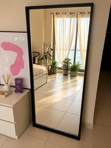 Full-Length Black Framed Floor Mirror - Modern, Good Condition