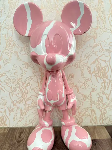Pink & White Ceramic Mickey-style Figurine - Decorative Collectible (need small slight)
