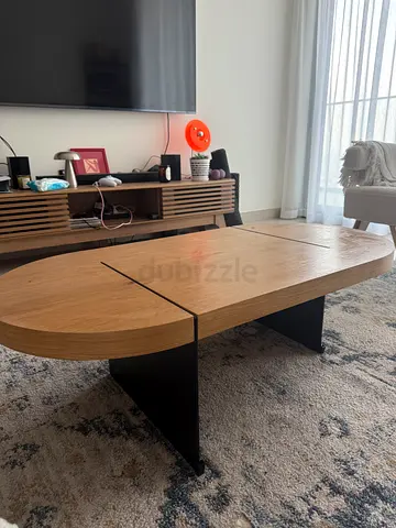 Modern Oak Coffee Table with Black Metal Legs