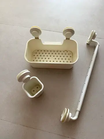 Suction-mounted Shower Shelf Caddy with Toothbrush holder and Adjustable Rod