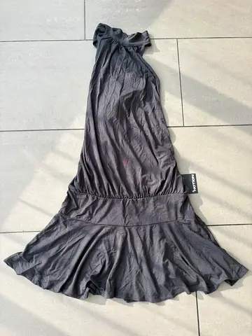 Black grey sleeveless summer dress (size tag visible) - casual ruched waist