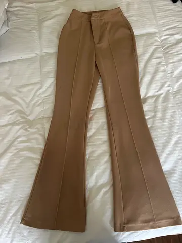 Beige high-waist flared women's trousers, size S