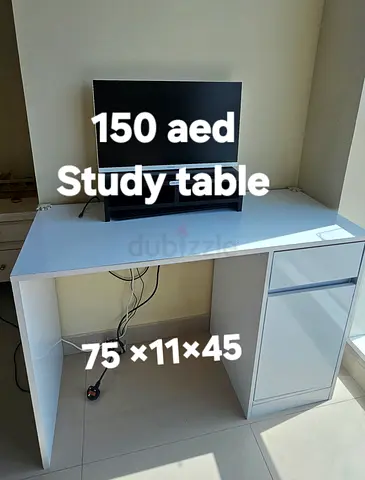 White study table with storage drawer and cabinet - 75×111×45 cm