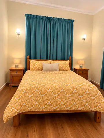 Solid Pine Queen Bed Frame with Matching Nightstands - Good Condition