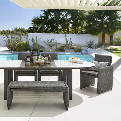 Crate & Barrel Outdoor furniture 6-Piece Dining Set with Bench and Armchairs - Dark Grey
