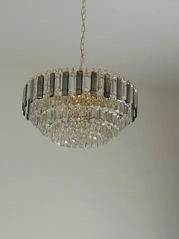 Crystal pendant chandelier light fixture - round design
