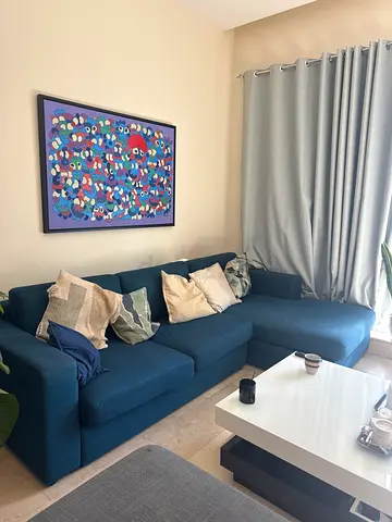 Blue 3-seater Sofa with Ottoman, good condition