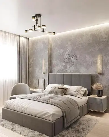 King size upholstered bed with padded headboard (beige)