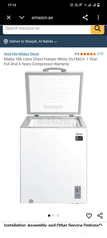 Midea 186L Chest Freezer - White, Good Working Condition