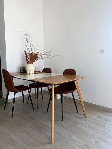Wooden Dining Table with 4 Brown Chairs - Modern Minimalist Set