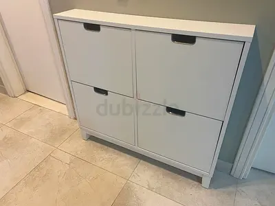 IKEA STÄLL white shoe cabinet, 4 compartments, 96 × 17 × 90 cm