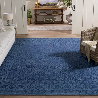 Blue patterned area rug - good condition