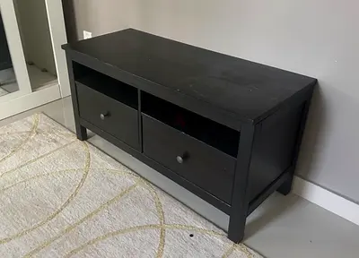Solid IKEA Black Wooden TV Stand / Small Entertainment Unit with Drawers