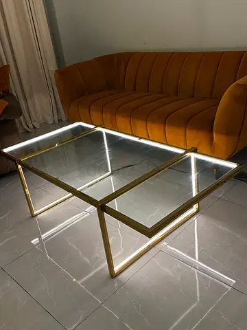 Gold & Glass LED Coffee Table – Modern Design