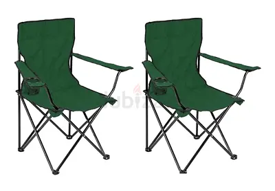 Set of 2 Foldable Camping Chairs with Cup Holders - Green