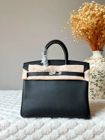 Classic Black Structured Leather Handbag - Top Handle Tote