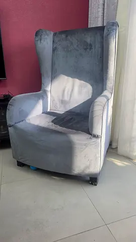 Grey velvet wingback armchair - well kept, single seat