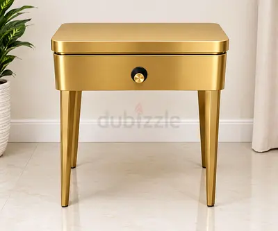 Gold metal bedside nightstand with storage drawer - modern