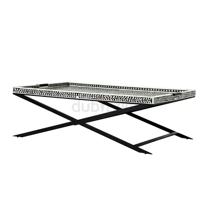 Black and White Bone Inlay Coffee Table with X-Frame Base from Marina Home