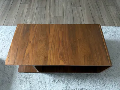 Solid Wood Modern Coffee Table with Lower Shelf - Walnut Finish
